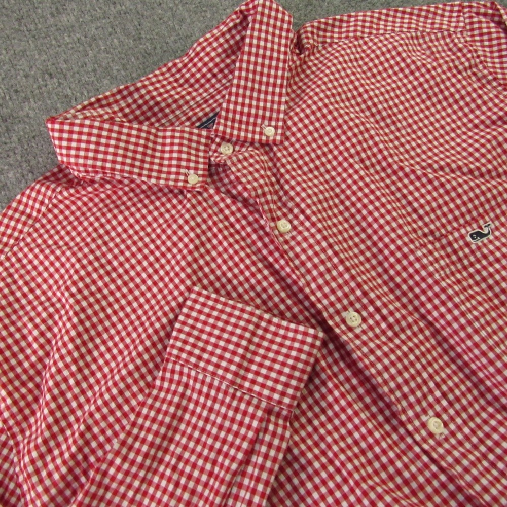 Vineyard Vines Shirt Mens XL Red White Gingham Classic Tucker Whale Button‎ Down